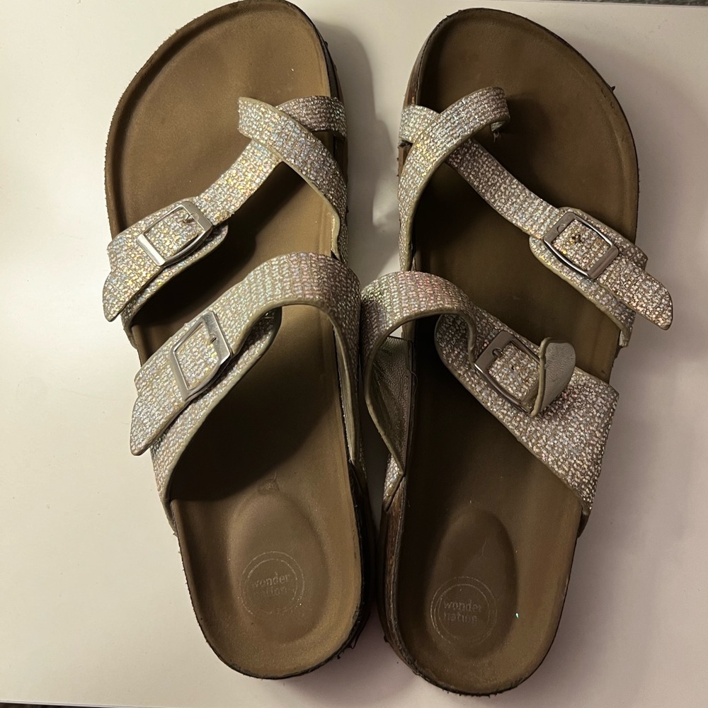 silver glitter sandals